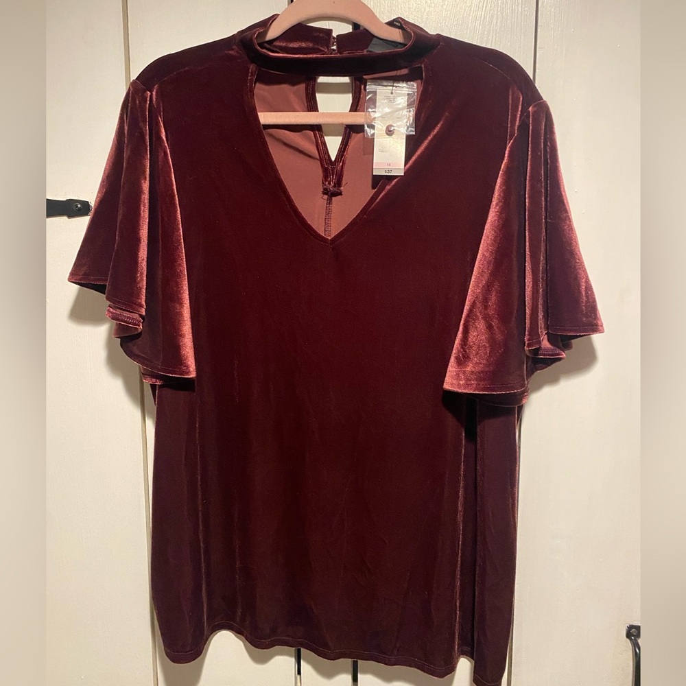 Worthington Velvet Keyhole Dress - Burgundy